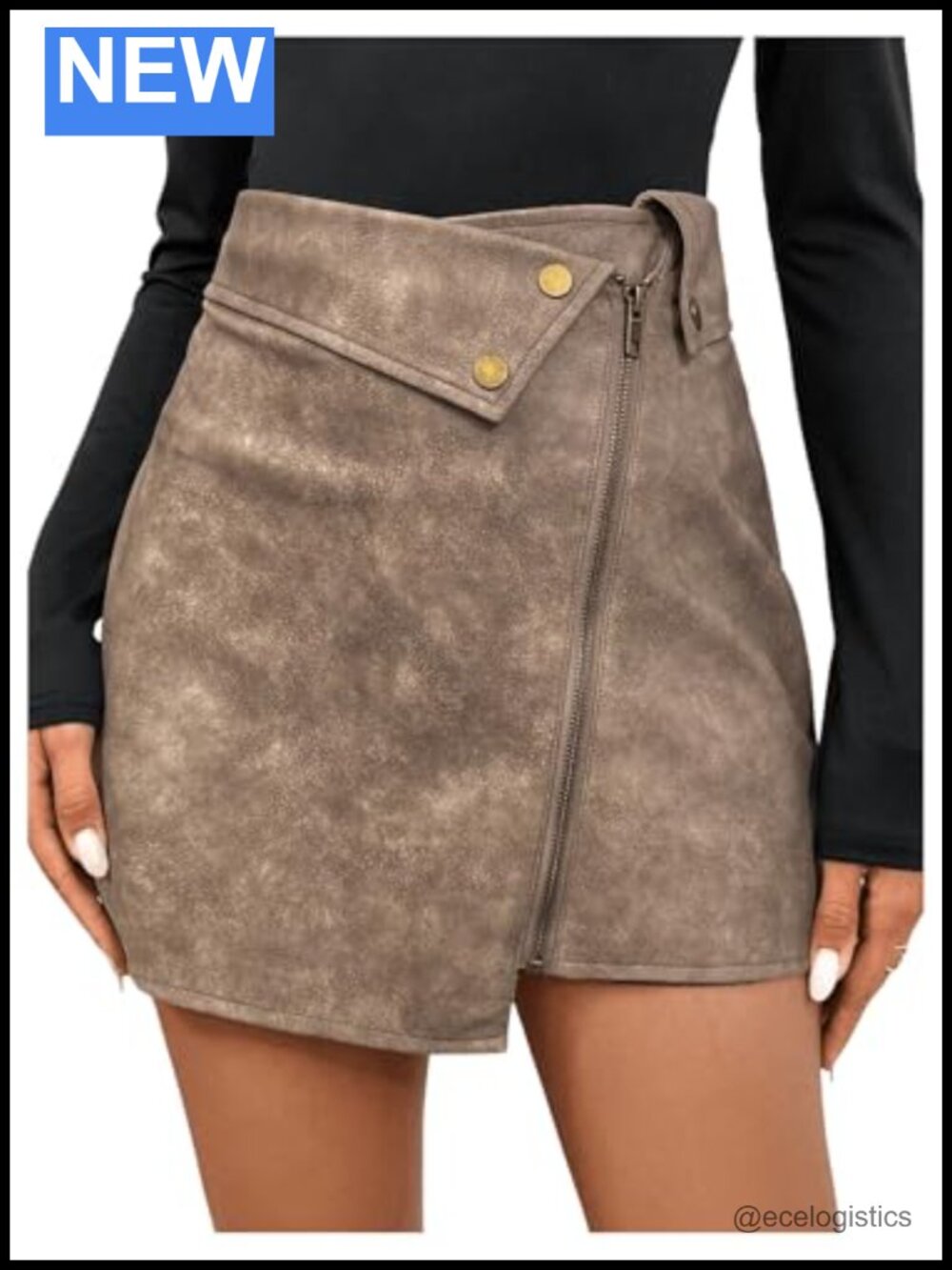 Vintage PU Leather High Waist Zip Up Asymmetrical Mini Skirt